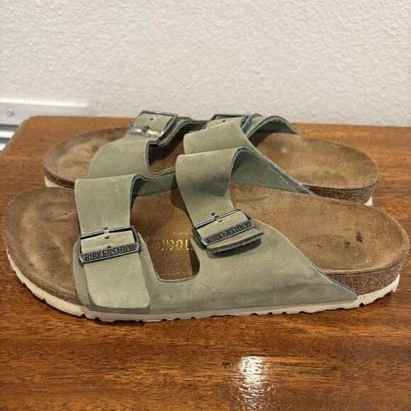 Birkenstock Arizona Sandals Women 8-8.5 EU 39 Green Suede Leather Made Germany - Picture 7 of 11